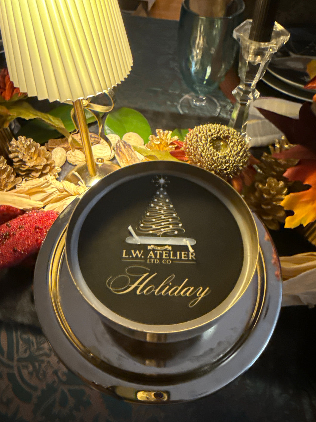 Holiday Brush Gold Metal Bowl Votive Candles