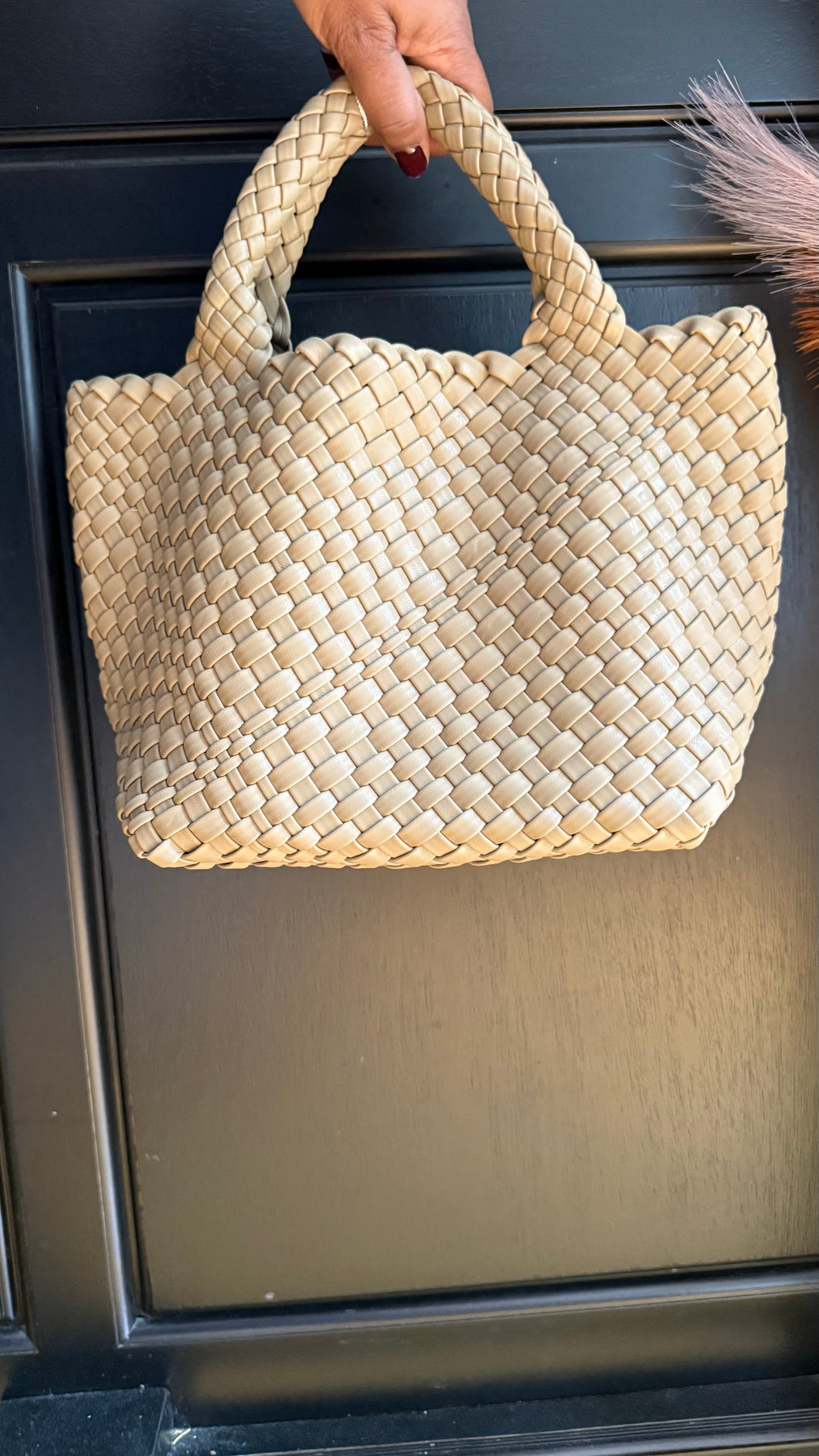 Taupe Leather Weave Bag