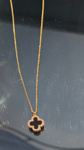 Reversible Floral Pendant Necklace with Rhinestones