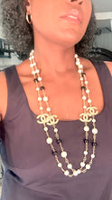 Load image into Gallery viewer, Extra Long 31” Pearl, Gold, &amp; Black Fashion Inspired Necklace