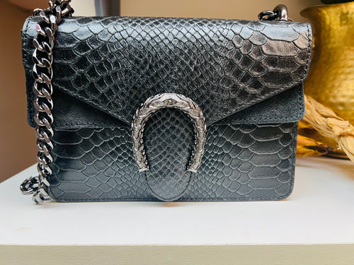 Gunmetal & Python Embossed Purse